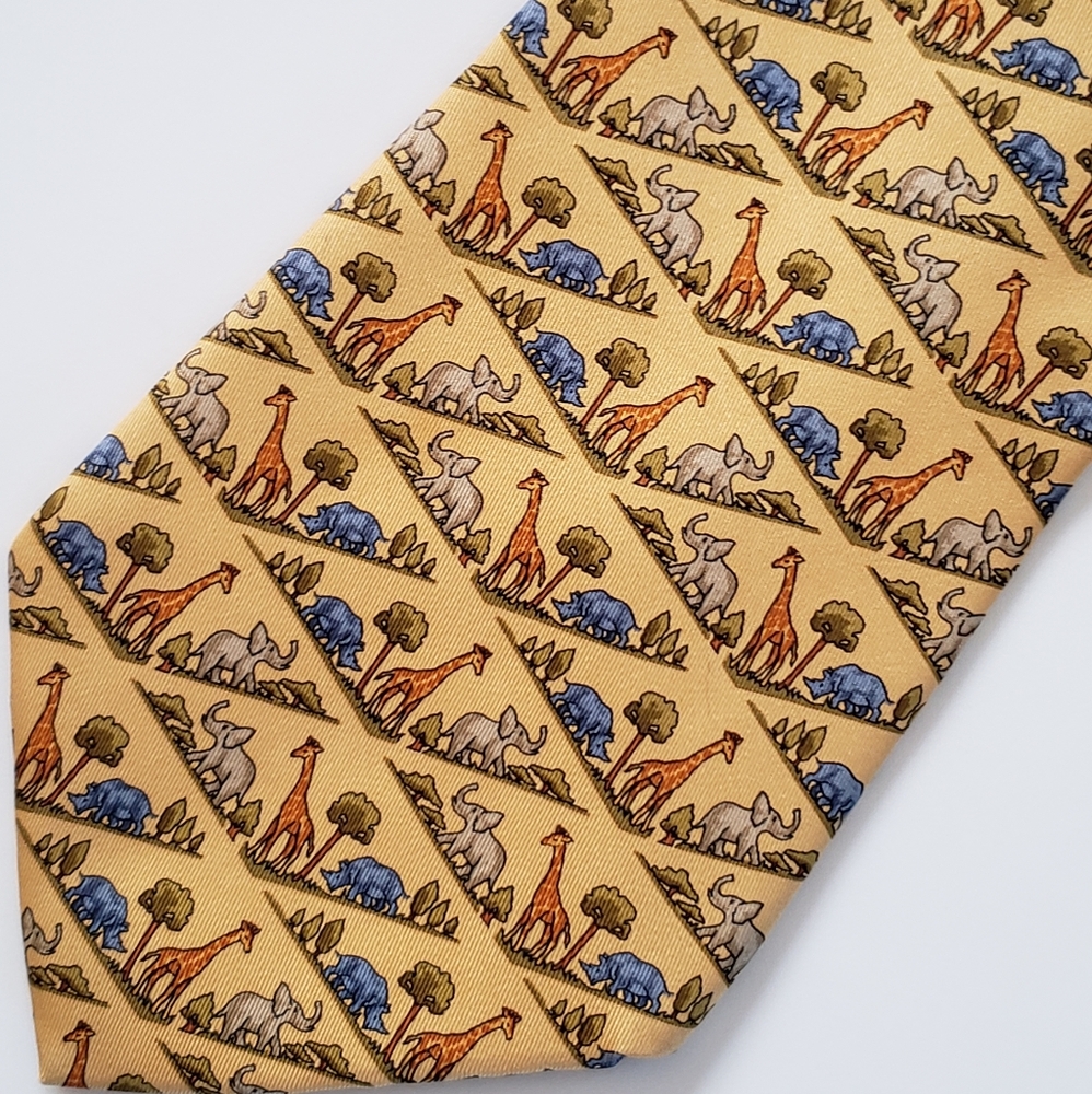Salvatore Ferragamo necktie animal print whimsical 100% silk